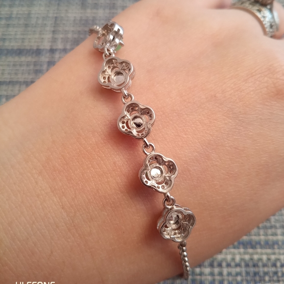 Burmese Jadeite Jade Sterling Silver Bracelet - Picture 8 of 8